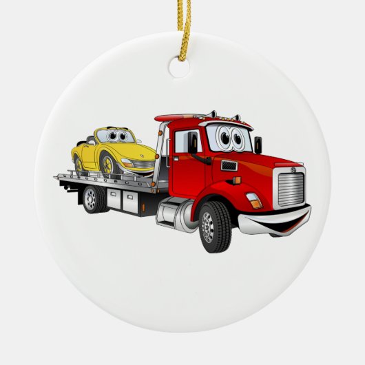 Red Tow Truck Flatbed Cartoon Keramik Ornament (Vorne)