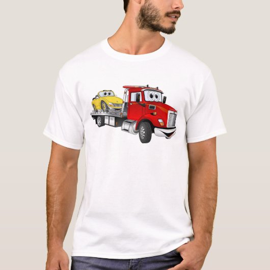 Red Tow Truck Flatbed Cartoon T-Shirt (Vorderseite)