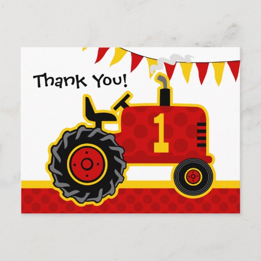 Red Tractor 1. Geburtstag Vielen Dank Postkarte (Vorderseite)