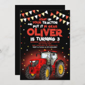 Red Tractor 3. Geburtstag Party Einladung (Vorne/Hinten)