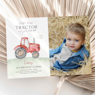Red Tractor Birthday Foto Einladung