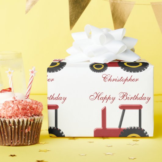 Red Tractor Birthday Geschenkpapier (Geburtstagsparty)