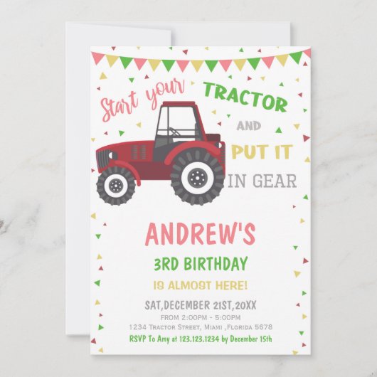 Red Tractor Birthday Invitations Einladung (Vorderseite)