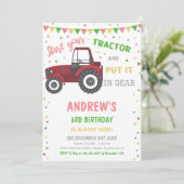 Red Tractor Birthday Invitations Einladung (Stehend Vorderseite)