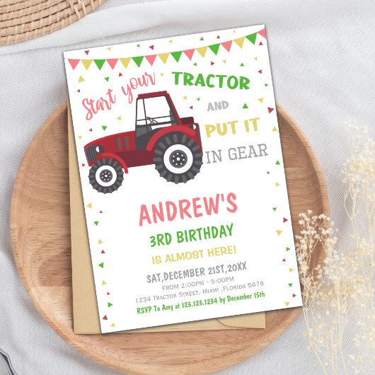 Red Tractor Birthday Invitations Einladung