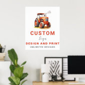Red Tractor Custom Personalisiert Birthday Sign Poster (Heimbüro)