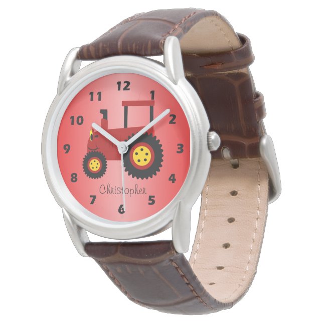 Red Tractor Design Personalised Armbanduhr (Schrägansicht)