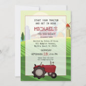 Red Tractor Farm 5th Birthday Party Einladung (Vorderseite)