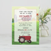 Red Tractor Farm 5th Birthday Party Einladung (Stehend Vorderseite)