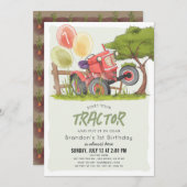 Red Tractor Farm Boy 1. Geburtstag Einladung (Vorne/Hinten)