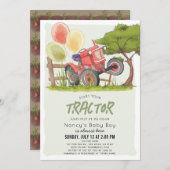Red Tractor Farm Boy Baby Dusche Einladung (Vorne/Hinten)