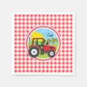 Red Tractor on Red and White Gingham Serviette (Vorderseite)
