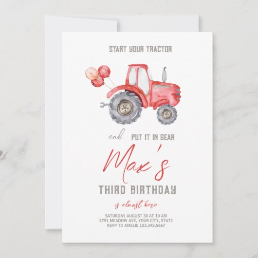 Red Tractor Thema Geburtstag Einladung (Vorderseite)