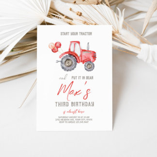 Red Tractor Thema Geburtstag Einladung