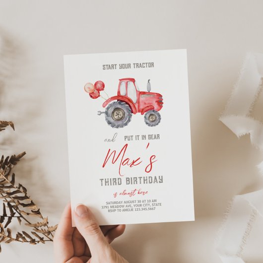 Red Tractor Thema Geburtstag Einladung