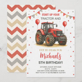 Red Tractor Thema Geburtstagsparty Einladung