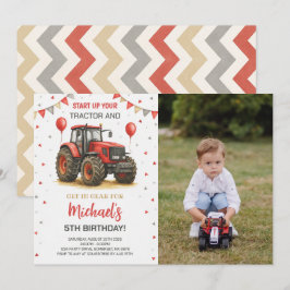 Red Tractor Thema Geburtstagsparty Foto Einladung