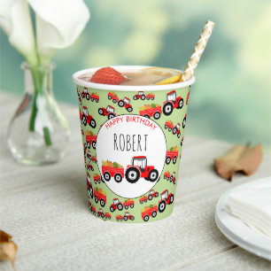 Red Tractor Truck Farm Produzieren Geburtstag Pappbecher