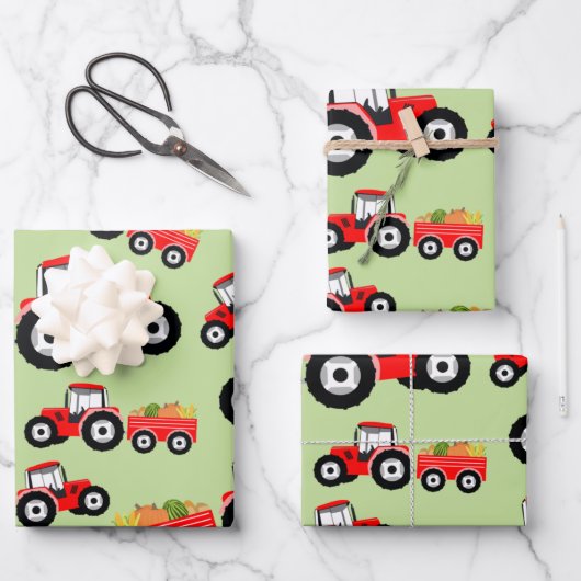 Red Tractor Truck Farm Produzieren Geschenkpapier Set (Vorderseite)