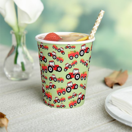 Red Tractor Truck Farm Produzieren Pappbecher (In Situ)
