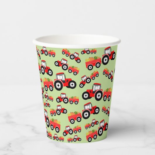 Red Tractor Truck Farm Produzieren Pappbecher (Vorderseite)