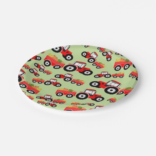 Red Tractor Truck Farm Produzieren Pappteller (Schrägansicht)