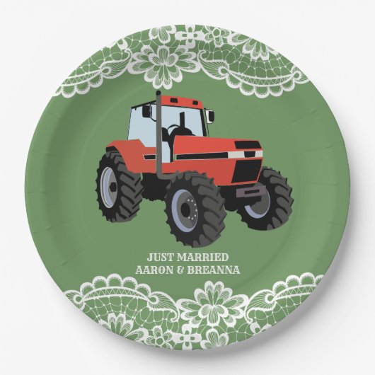 Red Tractor Wedding Brautparty Farm Pappteller (Vorderseite)