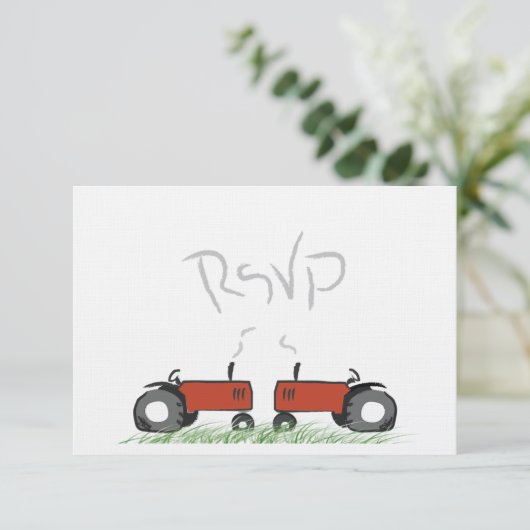 Red Tractor Wedding RSVP Card (Stehend Vorderseite)