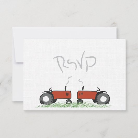 Red Tractor Wedding RSVP Card Karte (Vorderseite)