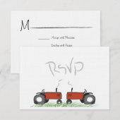 Red Tractor Wedding RSVP Card Karte (Vorne/Hinten)