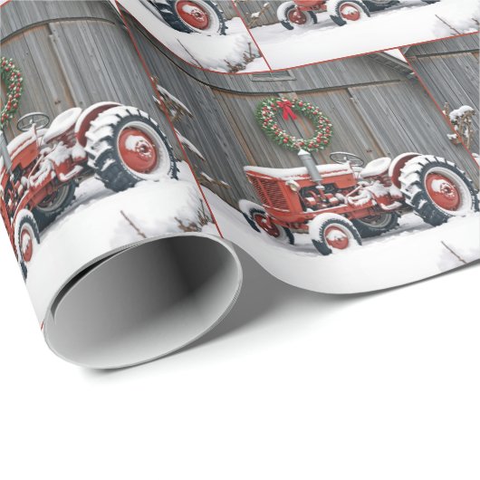 Red Tractor With Christmas Wreath Geschenkpapier (Rolleneckpunkt)