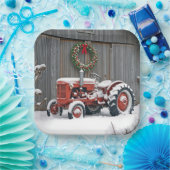 Red Tractor With Christmas Wreath Pappteller (Party)