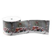 Red Tractor With Christmas Wreath Ripsband (Spule)