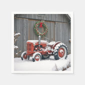 Red Tractor With Christmas Wreath Serviette (Vorderseite)