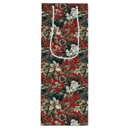 Red Traditional Christmas Floral and Pinecone Geschenktüte Für Weinflaschen