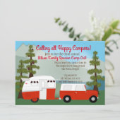 Red Trailer Camping Einladung (Stehend Vorderseite)