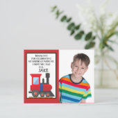 Red Train Birthday Foto Vielen Dank Postkarte (Stehend Vorderseite)