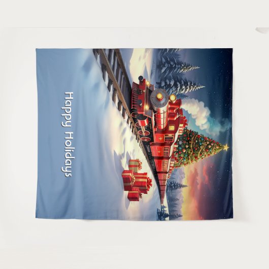 Red Train Christmas Tree Holiday Backdrop Wandteppich (Vorderseite (Horizontal))