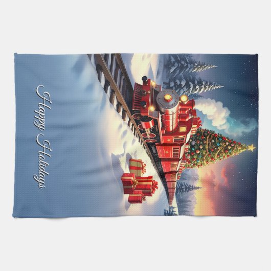 Red Train Christmas Tree Holiday Kitchen Towel Geschirrtuch (Horizontal)