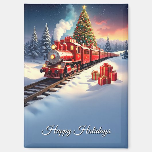 Red Train Christmas Tree Holiday Magnet (Vorderseite)