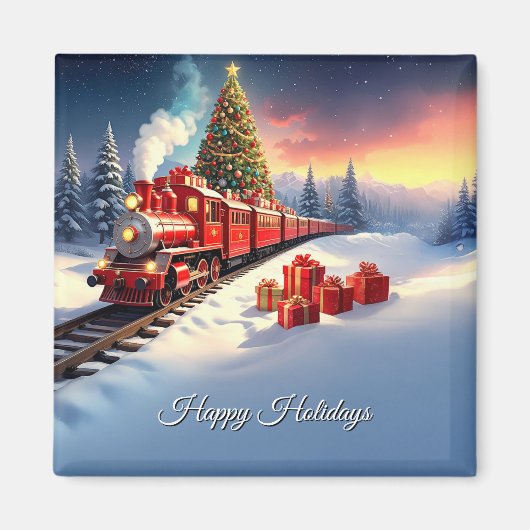 Red Train Christmas Tree Holiday Magnet (Vorne)
