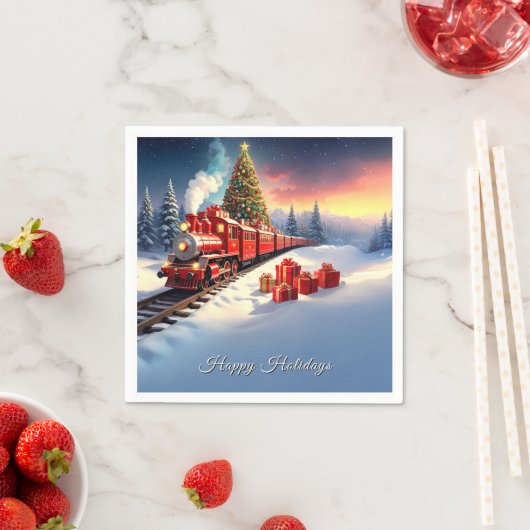 Red Train Christmas Tree Holiday Napkin Serviette (Beispiel)