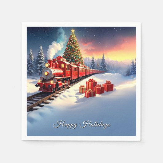 Red Train Christmas Tree Holiday Napkin Serviette (Vorderseite)