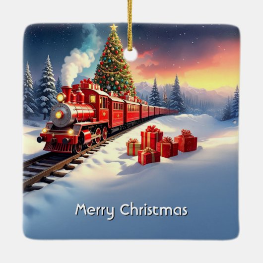 Red Train Christmas Tree Holiday Ornament (Rückseite)
