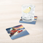 Red Train Christmas Tree Holiday Paper Coaster Rechteckiger Pappuntersetzer (Vor Ort)
