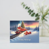 Red Train Christmas Tree Holiday Postcard Postkarte (Stehend Vorderseite)