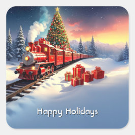 Red Train Christmas Tree Holiday Sticker