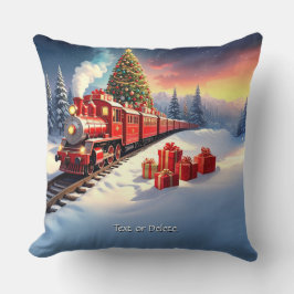 Red Train Christmas Tree Holiday Throw Pillow Kissen