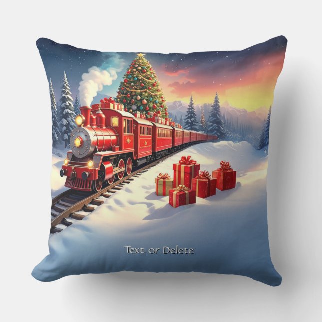 Red Train Christmas Tree Holiday Throw Pillow Kissen (Vorderseite)