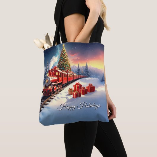 Red Train Christmas Tree Holiday Tote Bag Tasche (Von Nahem)